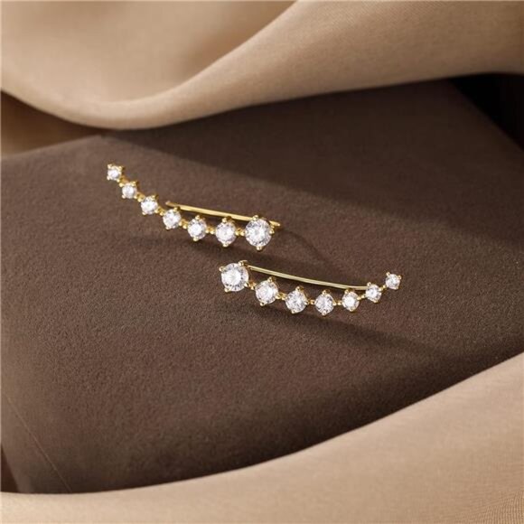 925 Sterling Silver 7 Crystals Cuff Earrings Climber for Women Crawler Earrings - Picture 5 of 7